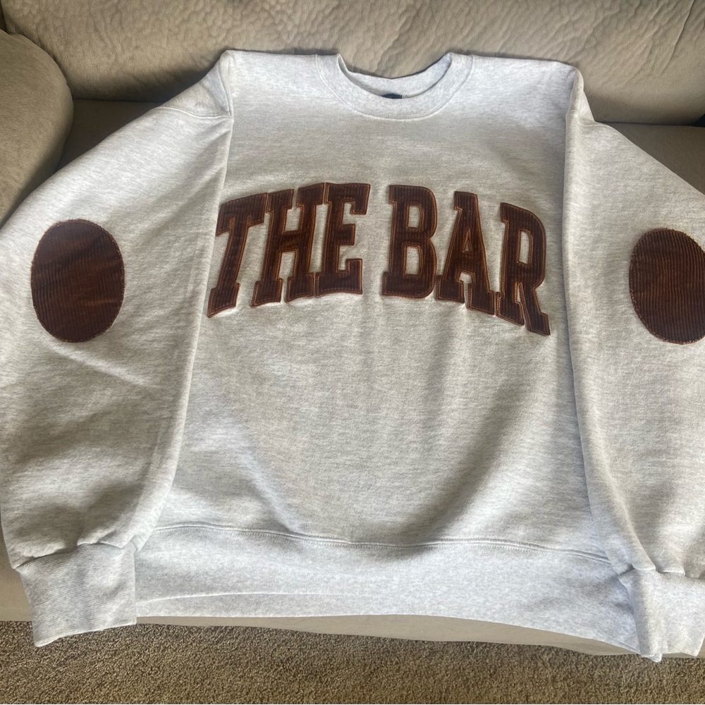 The Bar Ember Varsity Sweatshirt Corduroy Grey/brown crewneck elbow patch